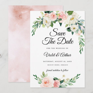 Invitation Couronne florale rose blush pour mariage à retenir