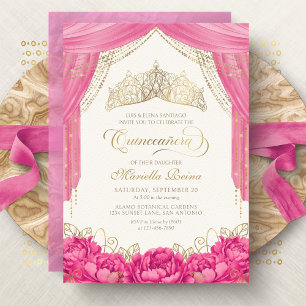 Invitation Couronne florale rose chaud pour Quinceanera fémin