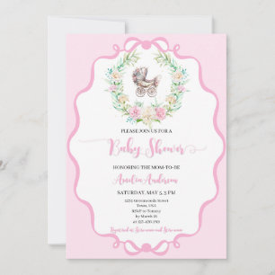 Invitation Couronne florale rose pastel aquarelle vintage de