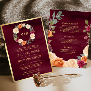 Invitation Couronne florale terreuse tout-en-un pour un maria