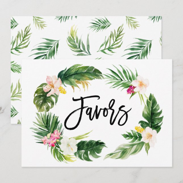 Invitation Couronne florale tropicale aquarelle Favors Sign (Devant / Derrière)
