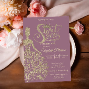 Invitation Couronne Glitter Dress Girl, Diamants  Sweet 16