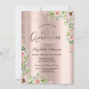 Invitation Couronne,Guirlandes Lumineuses,Roses Quinceañera