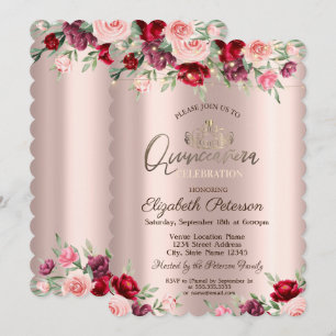 Invitation Couronne,Guirlandes Lumineuses,Roses, Quinceañera