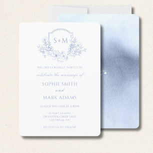 Invitation Couronne initiale de monogramme Fleurie Mariage Bl