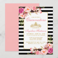 Couronne or Quinceanera rayé rose floral