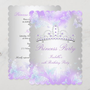Invitation Couronne Papillon Bleu Turquoise Violet Fête de Pr