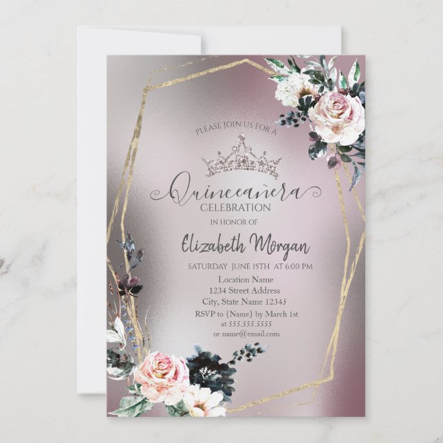 Invitation Couronne Parties scintillant chic, métal Rose (Devant)