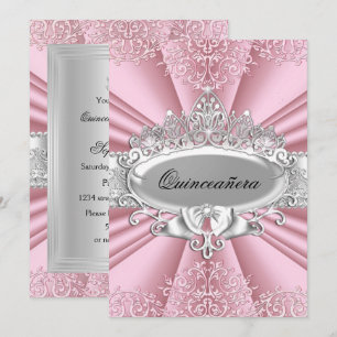 Invitation Couronne/Pink Silver & Damask Quinceanera 15ème Pa