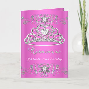 Invitation Couronne pliée Quinceanera rose pailletée Tiara
