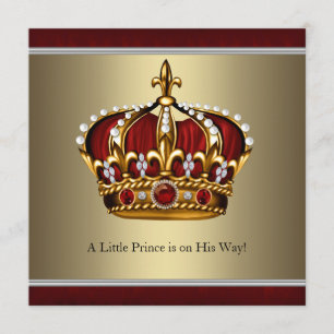 Invitation Couronne Prince Baby Shower Rouge Or