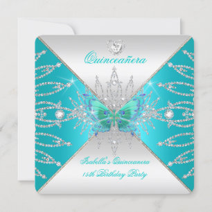 Invitation Couronne Quinceanera 15ème Papillon Argent Sarcell