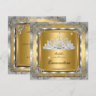 Invitation Couronne Quinceanera Or Argent Diamant Fête des 15