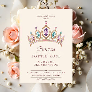 Invitation Couronne Rose Gold Princesse Fête Magique Princess