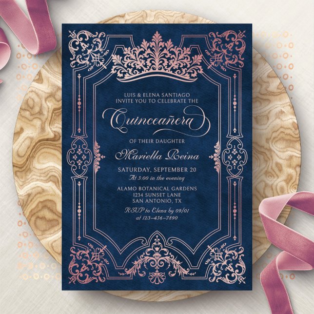 Invitation Couronne rose Tiara Elegant Quinceanera (Créateur téléchargé)