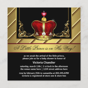 Invitation Couronne rouge et or pour la Baby Shower du Prince