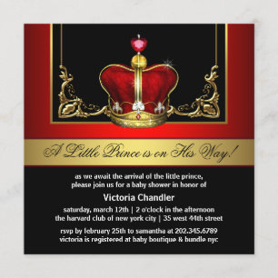 Invitation Couronne rouge et or pour la Baby Shower du Prince