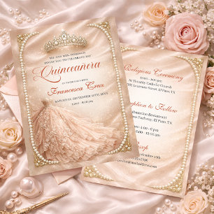 Invitation Couronne royale Blush & Pearl pour quinceanera
