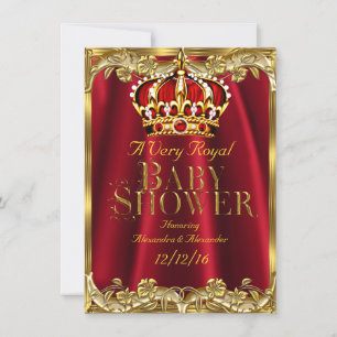 Invitation Couronne royale rouge et or pour Baby Shower
