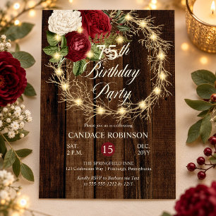 Invitation Couronne rustique boisée éclairée pour fête des 75