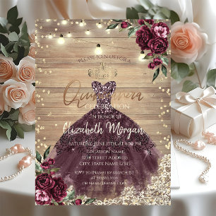 Invitation Couronne rustique,Lumières,Robe,Roses Quinceañera