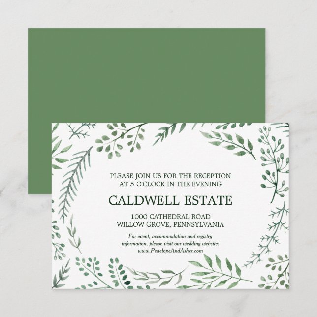 Invitation Couronne rustique verte pour carton d'invitation d (Devant / Derrière)