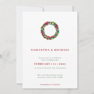 Invitation Couronne simple et élégante de Noël Hiver Rouge