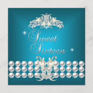Invitation Couronne Sweet Sixteen 16 Turquoise Bleu Blanc Per