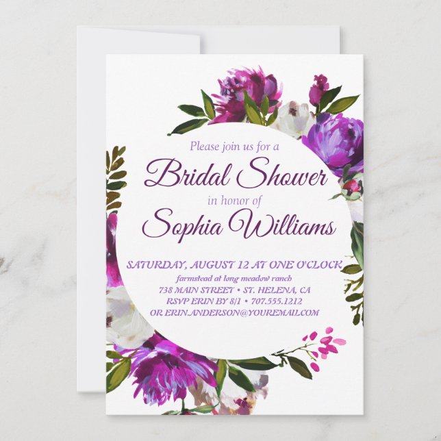 Invitation Couronne violette de pivoines Douche nuptiale (Devant)