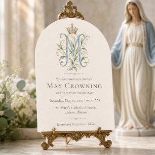Invitation Couronnement de mai avec monogramme marian floral