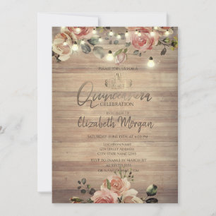 Invitation Couronnes Rustiques Roses,Lumières,Tiara,Diamants 