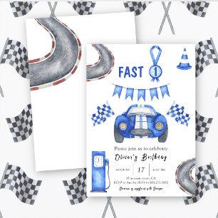 Invitation Course aquarelle Voiture premier anniversaire Fast