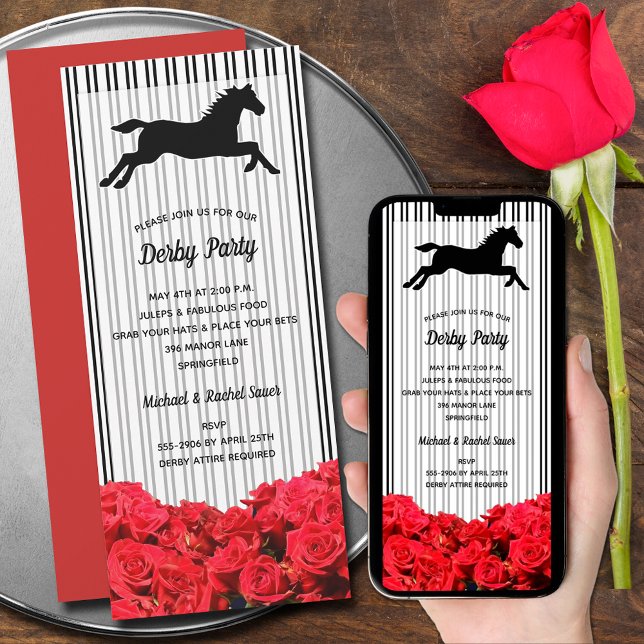 Invitation Course et Rose Derby Party (Horse Racing Roses Stripes Derby Invitations - printed and perfect size for INSTANT DOWNLOAD!)