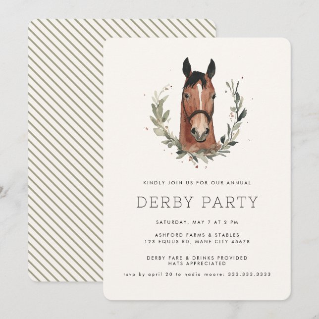 Invitation Course moderne Horse Derby Party équestre (Devant / Derrière)