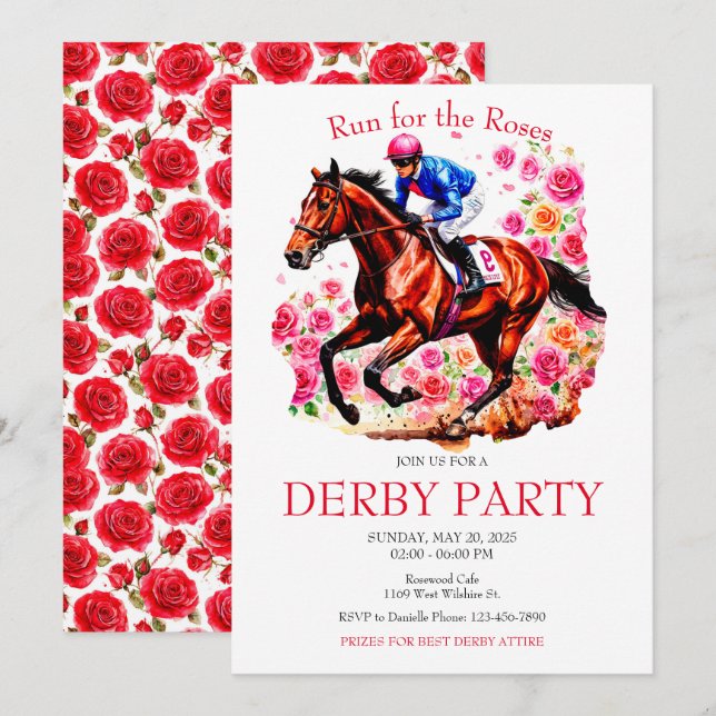Invitation Course pour la course Rose Horse Derby Party (Devant / Derrière)