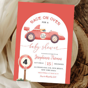 Invitation Course sur plus Red Vintage Race Car Baby shower
