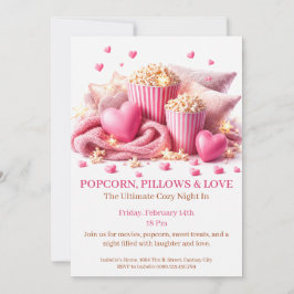 Invitation Coussins de Popcorn et Amour - Soirée Cinéma Cosy