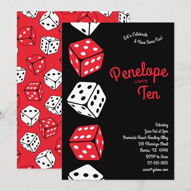 Invitation Coute Dice Games Anniversaire de enfant Party (Devant / Derrière)