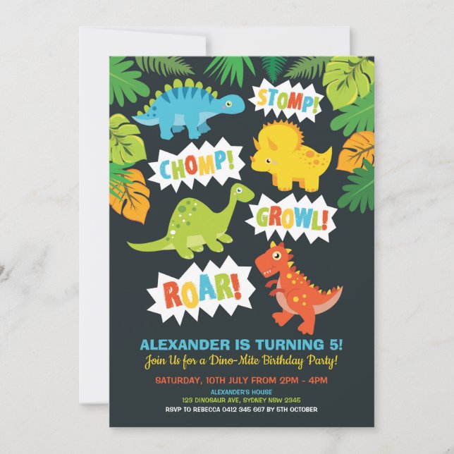 Invitation Coute Dinosaur Anniversaire Dino Chalkboard (Devant)
