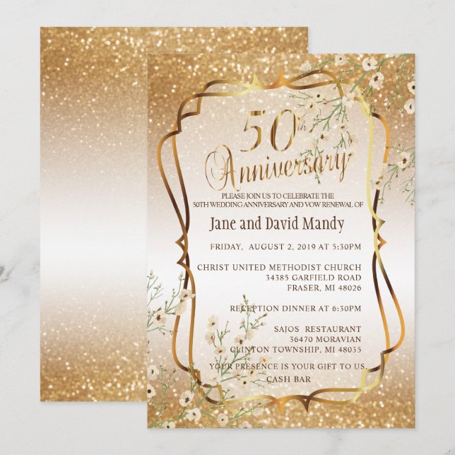Invitation Coutume - 50e Anniversaire de Mariage Paillettes d (Devant / Derrière)