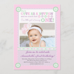 Invitation Coutume comme un bouton (Pastels) Premier annivers