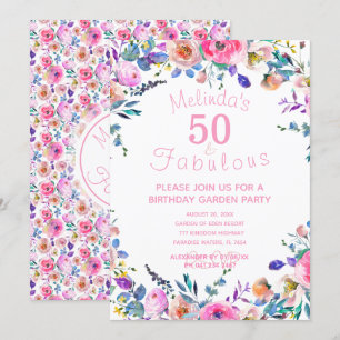 Invitation Coutume florale rose 50 et fabuleux 50e anniversai
