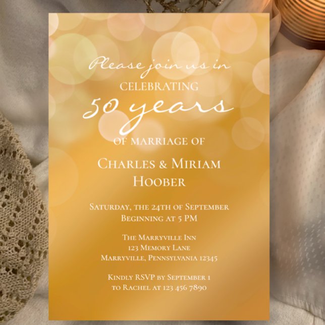 Invitation Coutume Golden 50e anniversaire de Mariage (Create a beautiful golden 50th wedding anniversary invitation by customizing this stylish template.
)