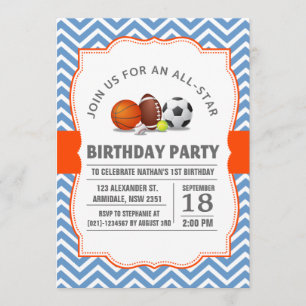 Invitation Coutume une fête d'anniversaire All-Star de sport