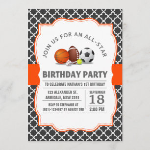 Invitation Coutume une fête d'anniversaire All-Star de sport