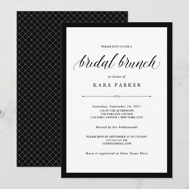 Invitation Couture élégante| Brunch nuptial noir et blanc (Devant / Derrière)