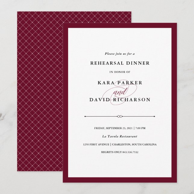 Invitation Couture élégante | Dîner de répétition de Marsala (Devant / Derrière)