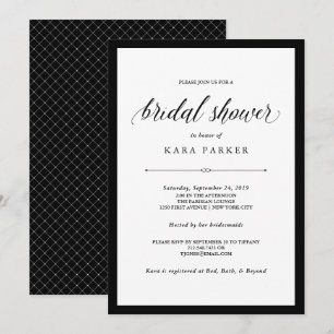 Invitation Couture élégante   Fête des mariées noire et blanc