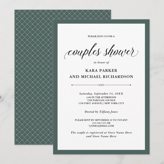Invitation Couture élégante | Rich Green Couples Douche (Devant / Derrière)