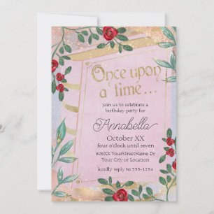 Invitation Couverture de livre de fée rose avec les roses rou